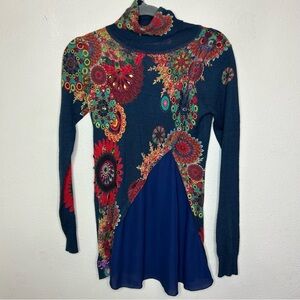 Desigual Blue and Red Graphic Long Sleeve Blouse